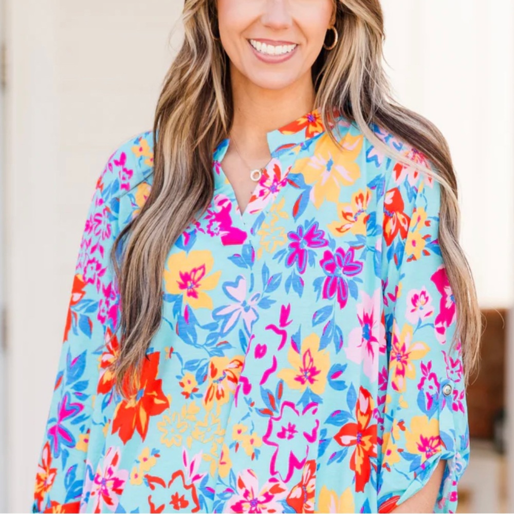 Blue and Pink Graphic Relaxed Blouse